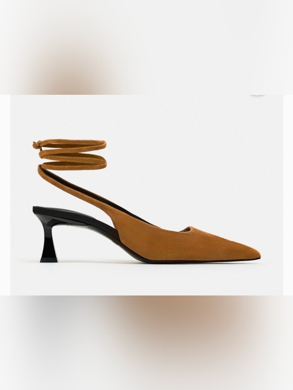 Women's Tan Suede Lace-up Slingback Pointed-Toe Heels